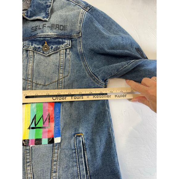 Brooklyn Cloth Denim Jacket L Self-Made Graphic Jean Patchwork Streetwear - Picture 6 of 14
